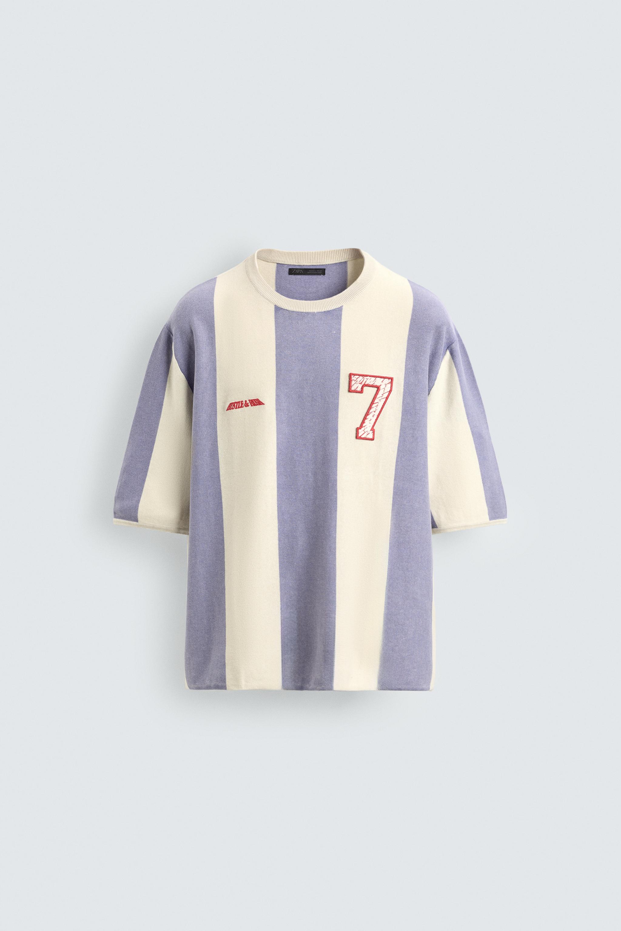 EMBROIDERED PATCH STRIPED KNIT T-SHIRT